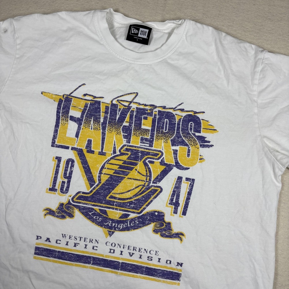 Los Angeles Lakers Shirt Mens Large White NBA Basketball New Era‎ 1947 Graphic